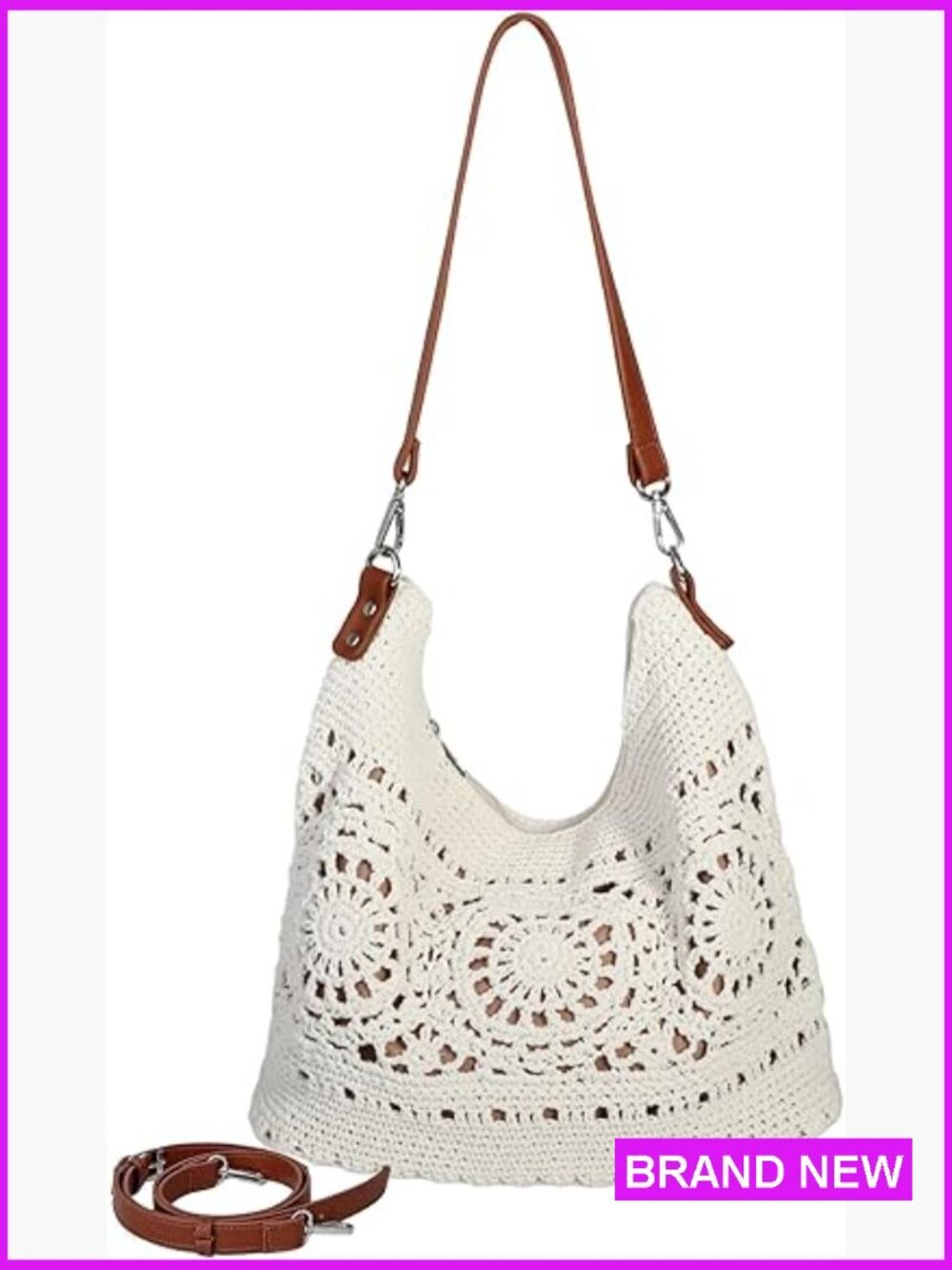 Crochet Hobo Shoulder Bag Large Slouchy Tote with Adjustable Strap Boho Handbag